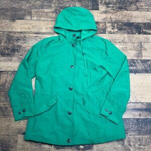 Lands End Women Green Hooded Rain Jacket Size L 14 16 Full Zip Pockets‎